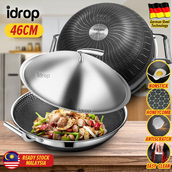 idrop [ RM109 COMBO ] 45CM Honeycomb Cooking Wok + 30CM Frying Pan + G