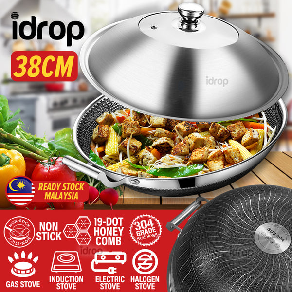 idrop [ RM109 COMBO ] 45CM Honeycomb Cooking Wok + 30CM Frying Pan + G