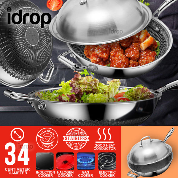 idrop [ RM109 COMBO ] 45CM Honeycomb Cooking Wok + 30CM Frying Pan + G