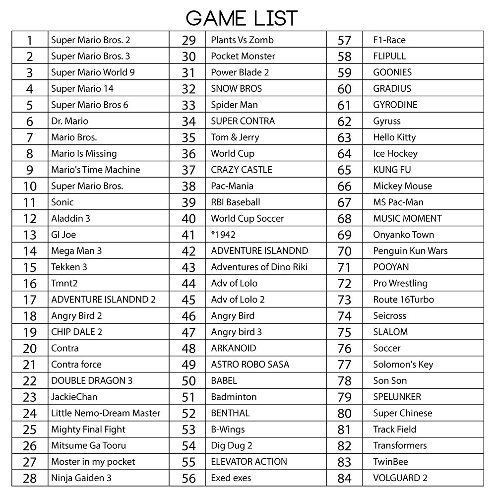 retro fc 400 games list