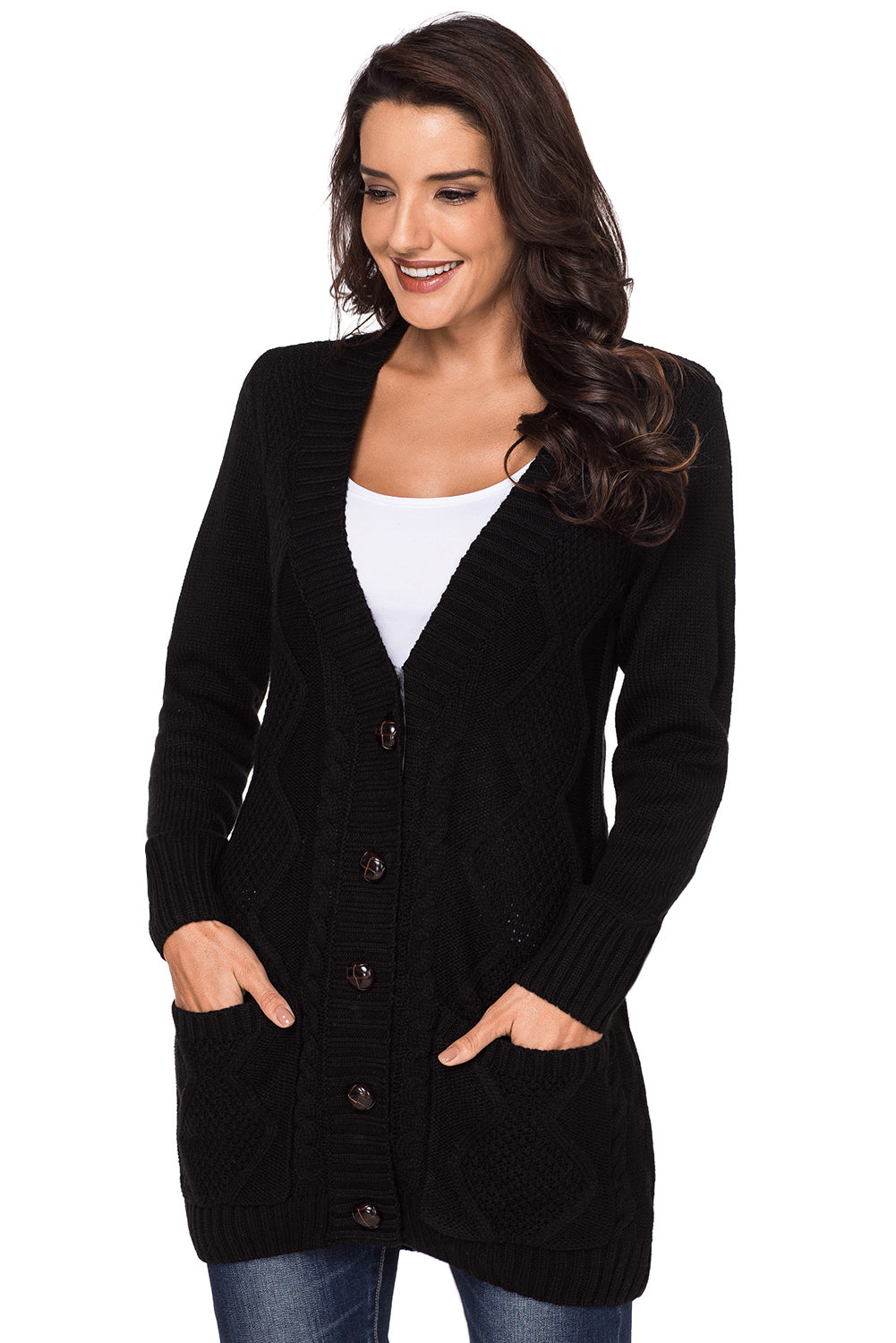  Cardigan  Femme  Hiver Noire Poche Frontale et Fermeture a 