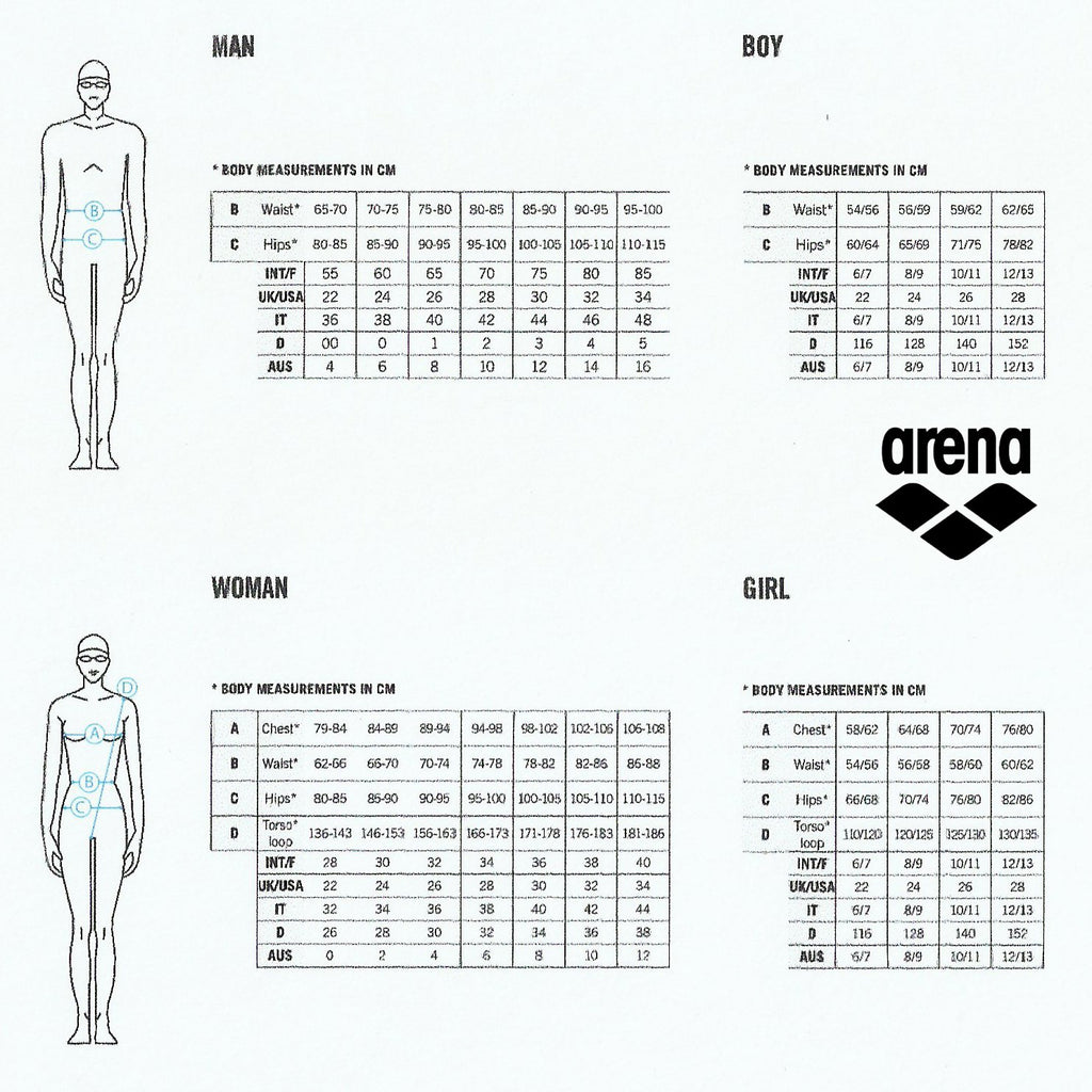 Arena Complete Size Chart | Arena Swimsuits at Swim World