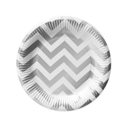 white and silver paper plates