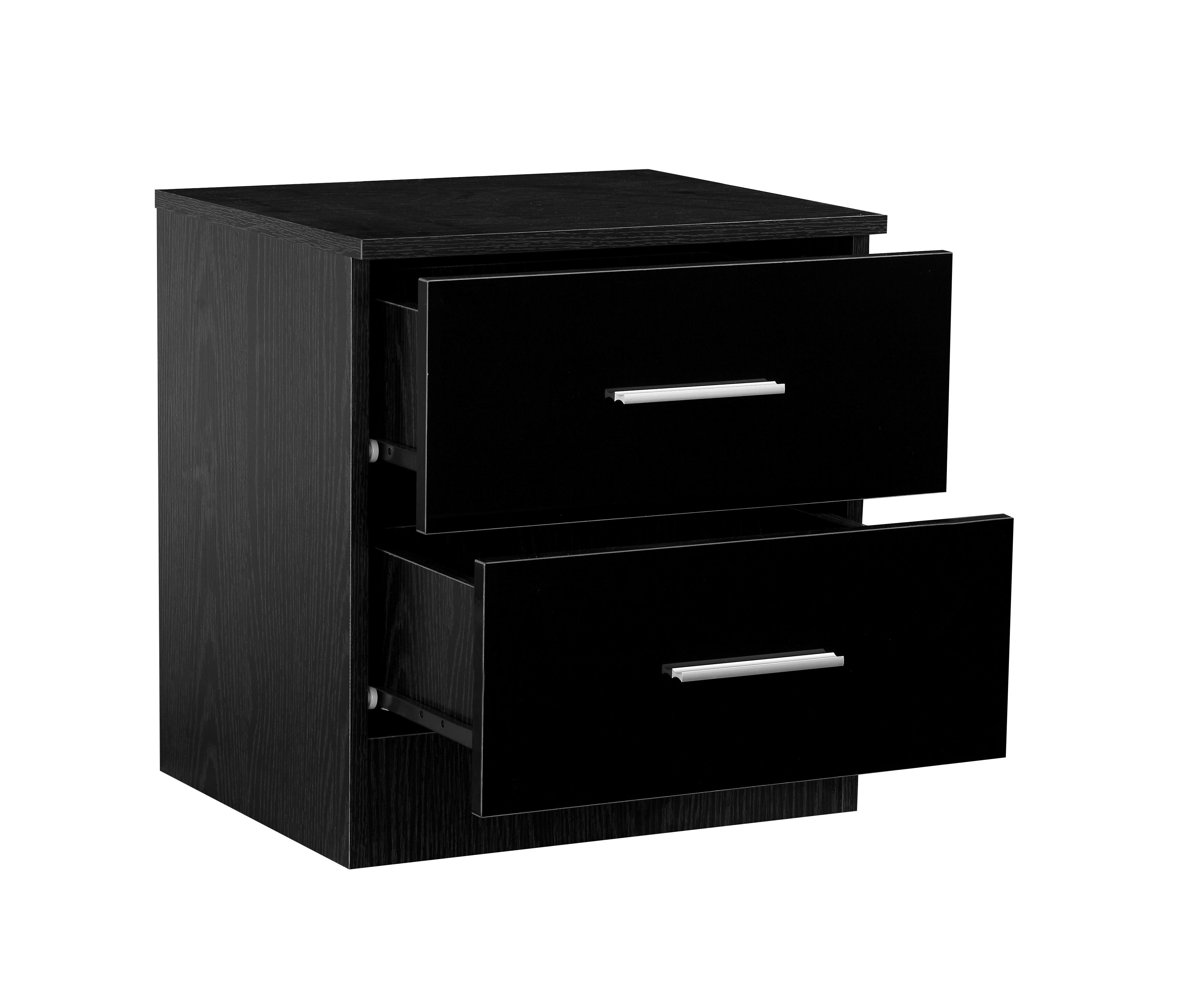 REFLECT High Gloss 2 Drawer Bedside in Black Gloss / Black Oak |   – Online4Furniture