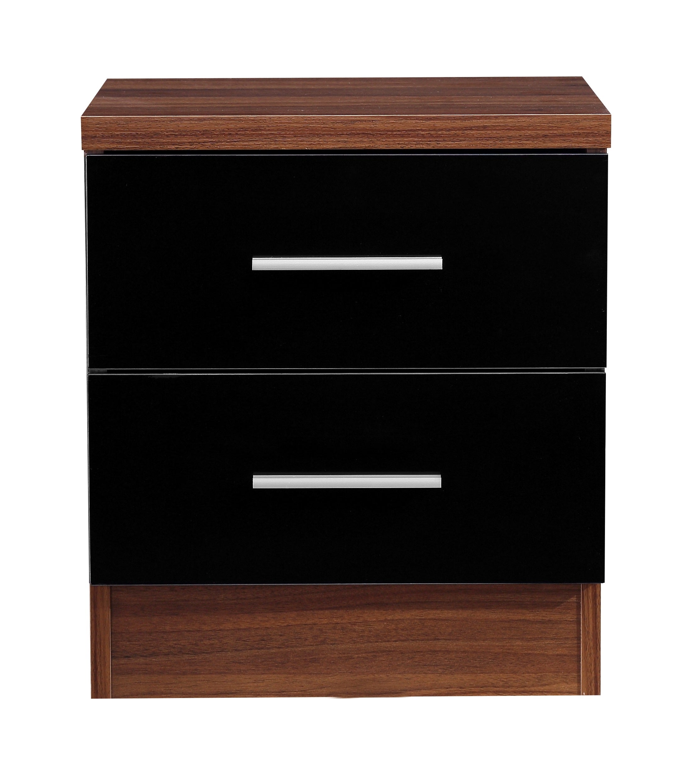 Reflect High Gloss 2 Drawer Bedside In Black Gloss Walnut Uk