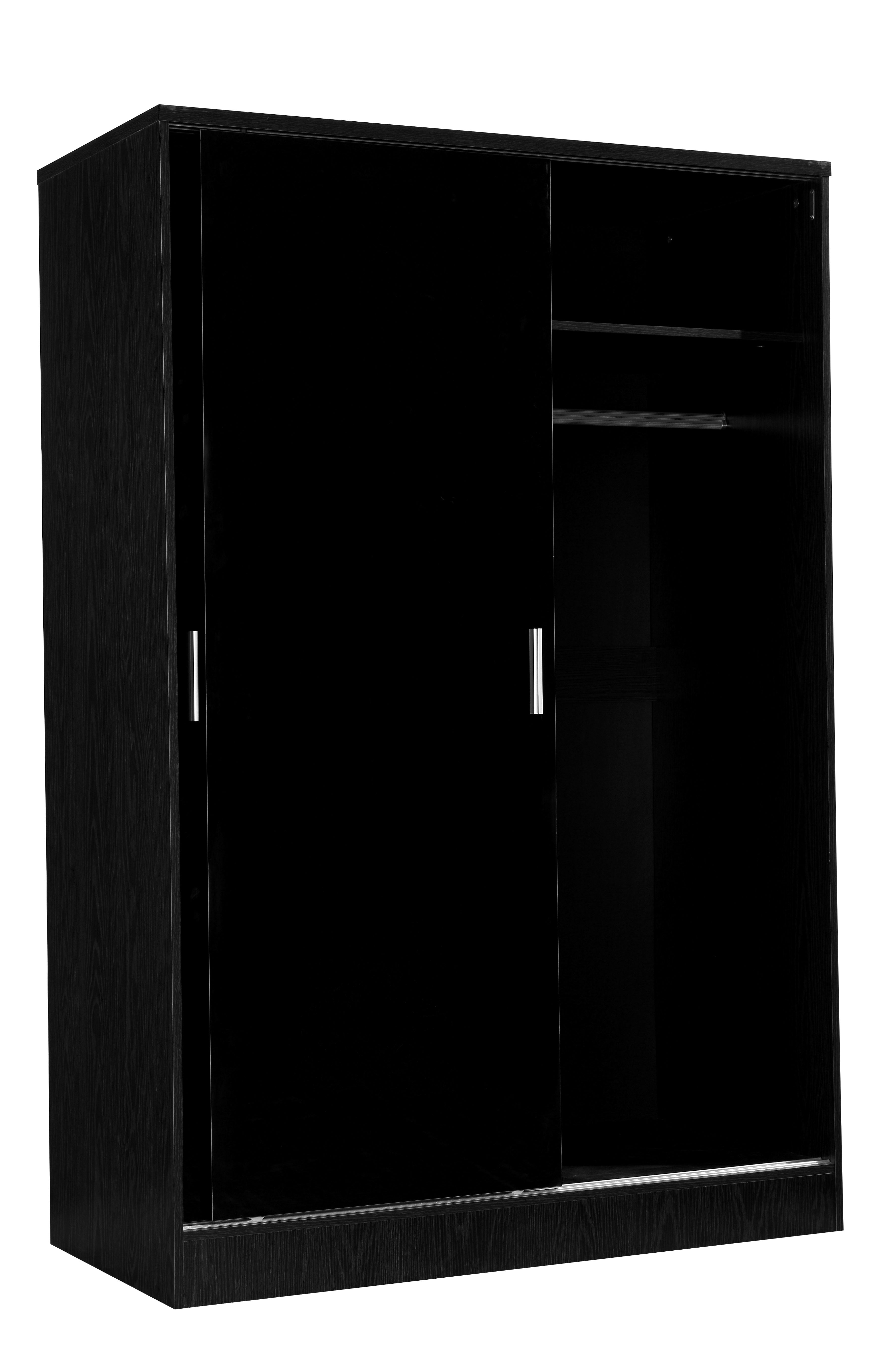 Reflect Xl High Gloss 2 Door Sliding Plain Wardrobe In Black Gloss Black Oak