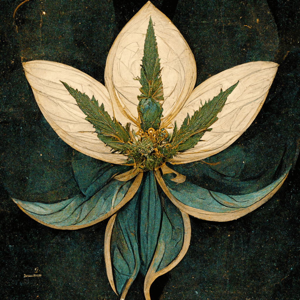 Cannabis Botanical Illustration in the style of Alphonse Mucha - Goldleaf