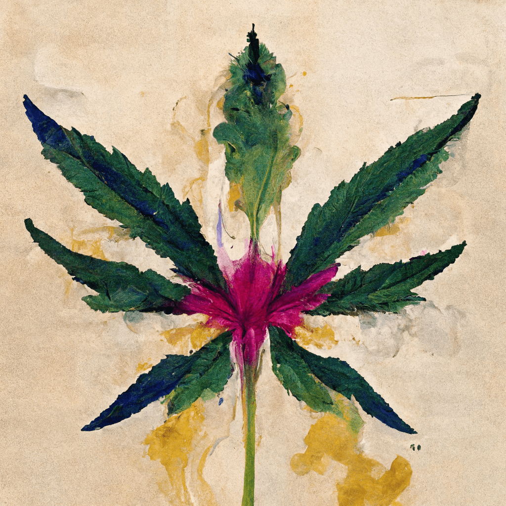 Cannabis Botanical Illustration in the style of Helen Frankenthaler - Goldleaf