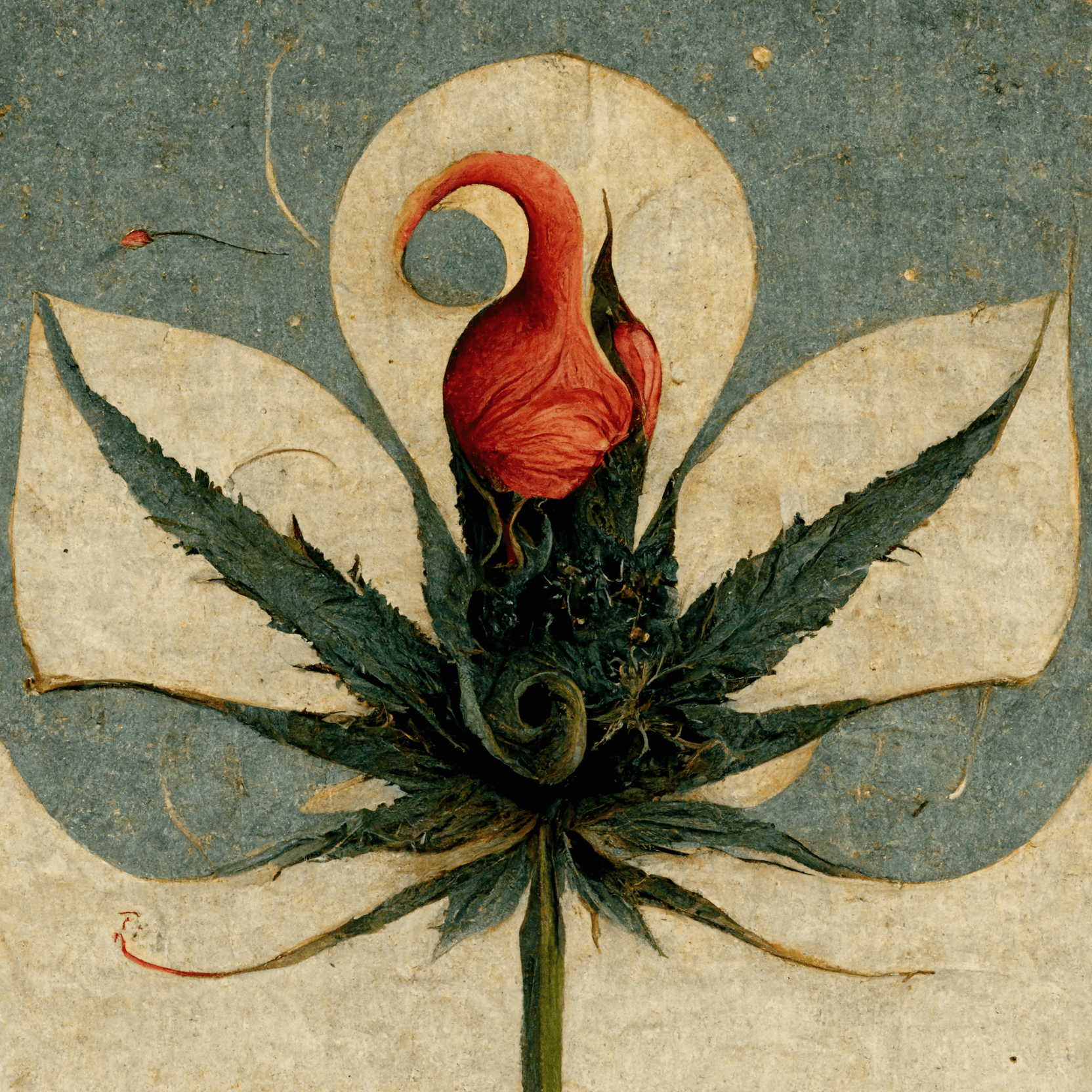 Cannabis Botanical Illustration in the style of Hieronymus Bosch - Goldleaf