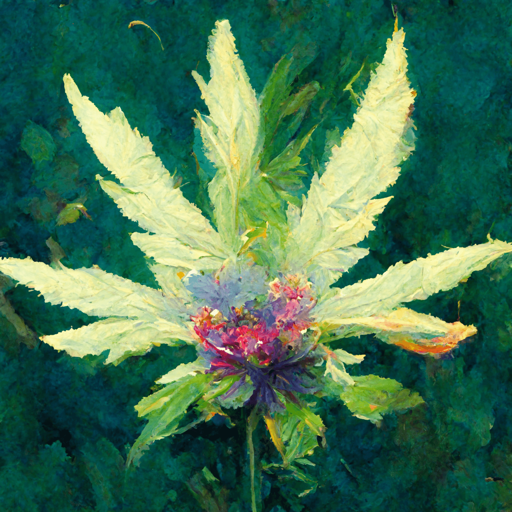 Cannabis Botanical Illustration in the style of Claude Monet - Goldleaf