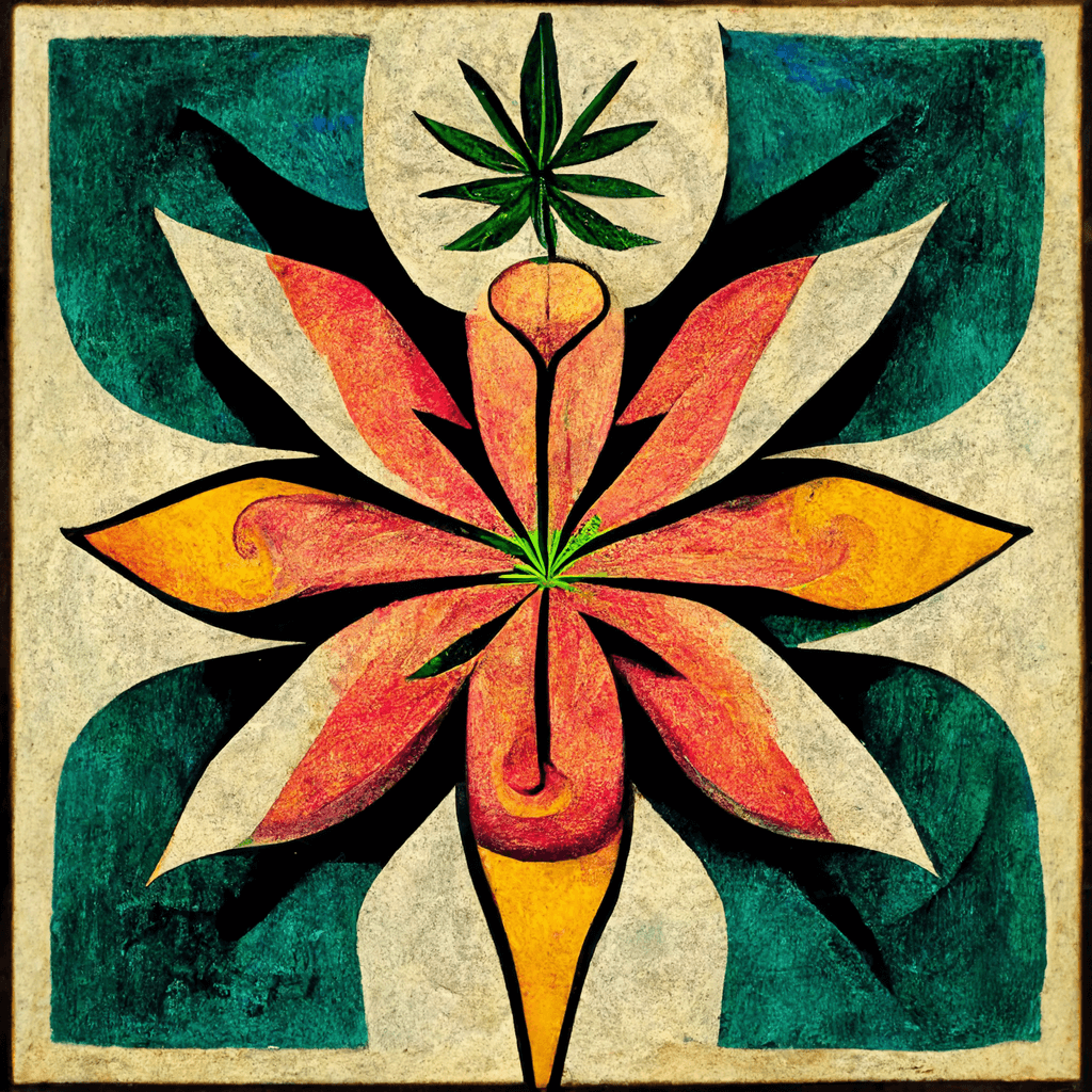 Cannabis Botanical Illustration in the style of Pablo Picasso - Goldleaf
