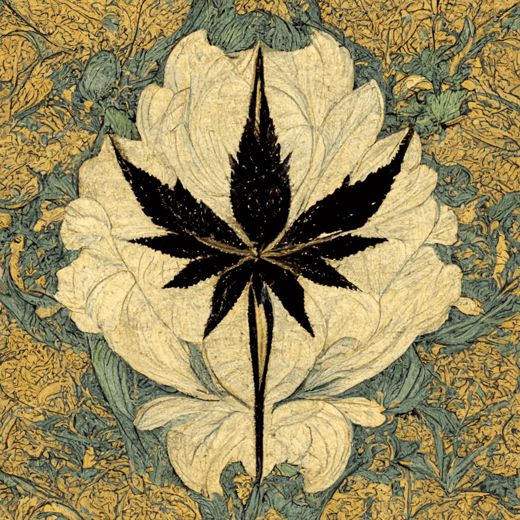 Cannabis Botanical Illustration in the style of William Morris - Goldleaf