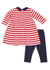 FLORENCE EISEMAN RED STRIPE KNIT DRESS WITH FLOWERS/NAVY LEGGING