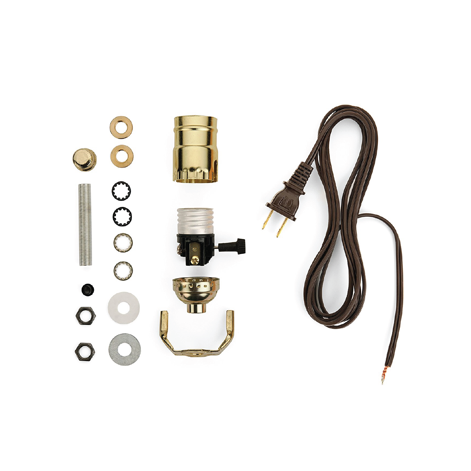 DIY Lamp Wiring Kit (Antique Brass 3-Way Socket & Brown Cord) - Makely