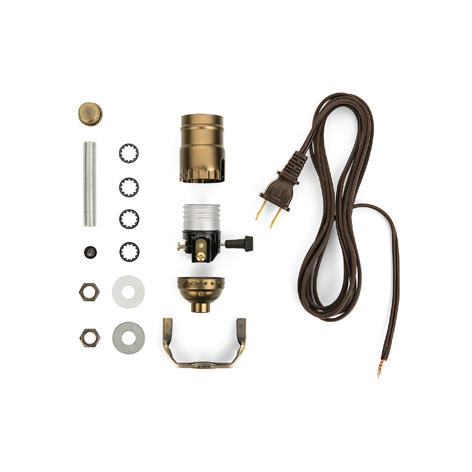 Royal Designs DIY Lamp Making Kit - Make, Repurpose, and Repair – 3-Way Socket - 8 inch Harp - Polished Brass