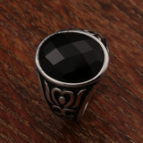 Rings for Men Stainless Steel Punk Totem Oval Black Cz 20MM Silver Size 7