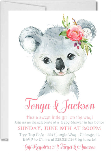 Girls Koala Baby Shower Invitations — Party Beautifully