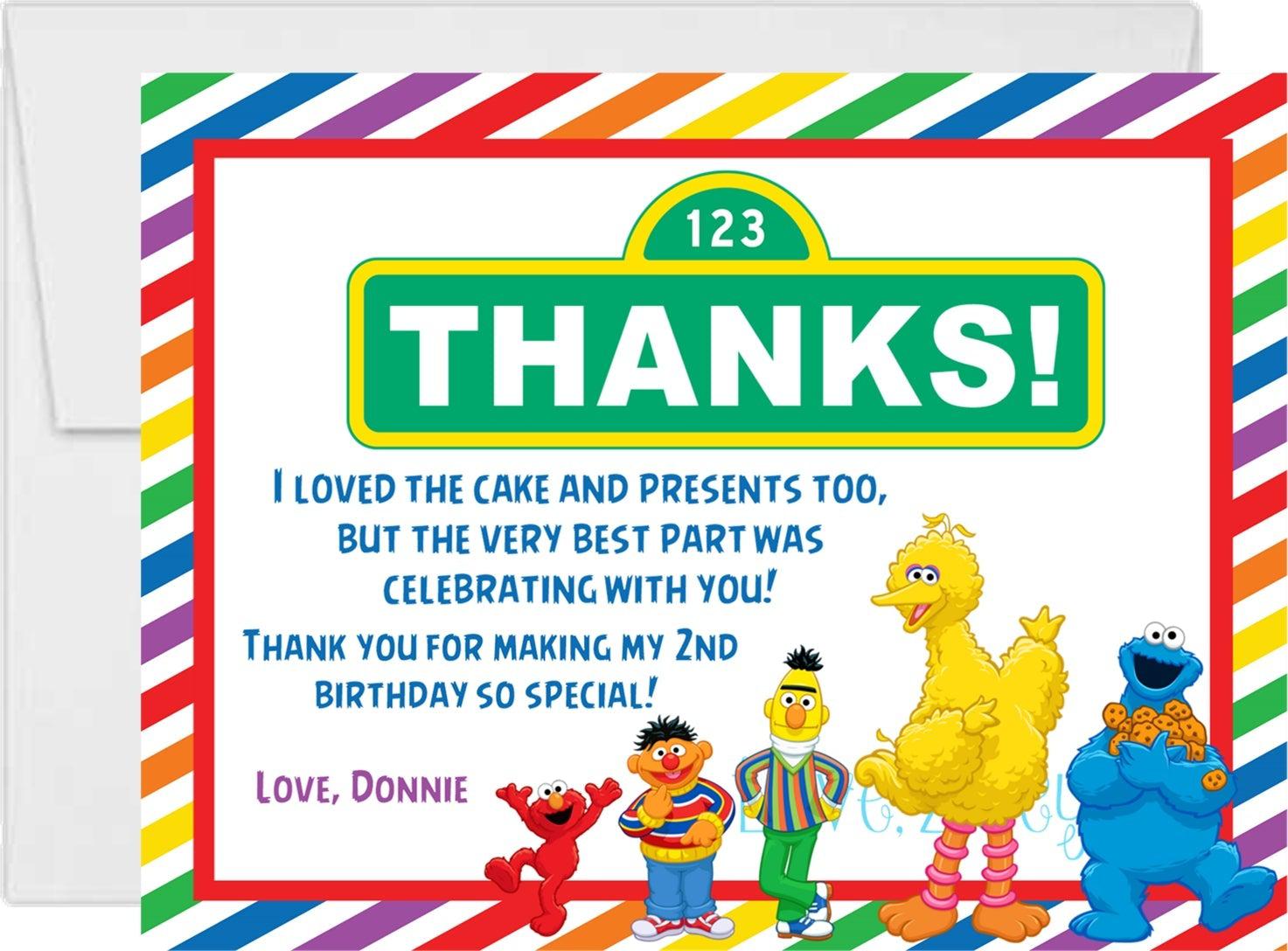 Sesame Street Birthday Thank You Cards — Party Beautifully