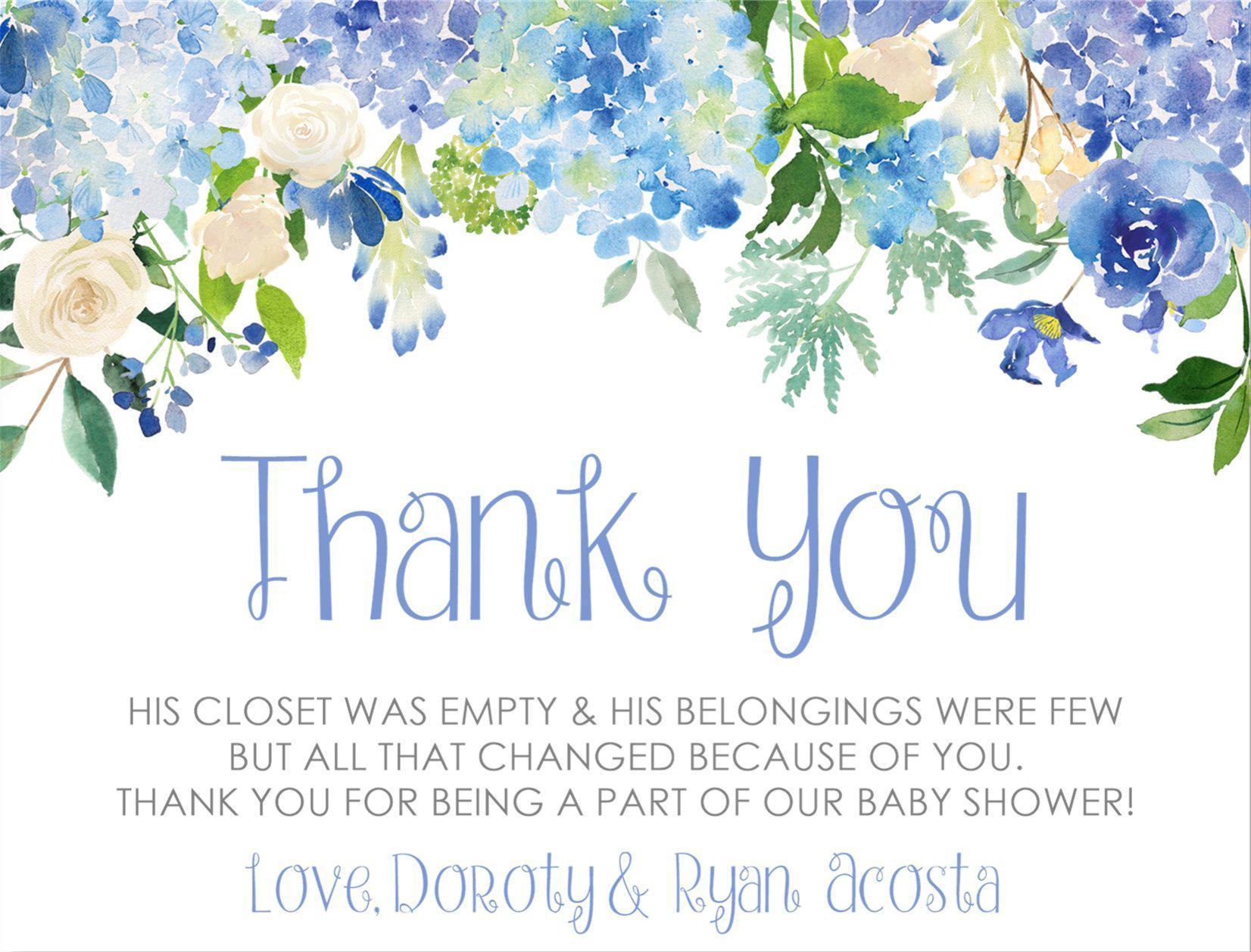 Blue Floral Baby Shower Thank You Cards — Party Beautifully