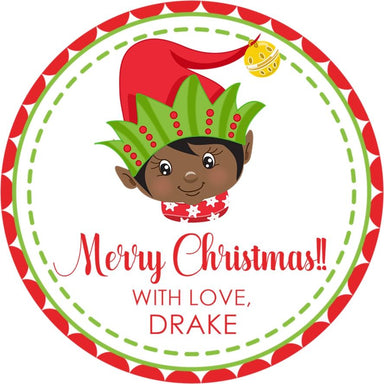 Brown Girl Elf Christmas Stickers — Party Beautifully