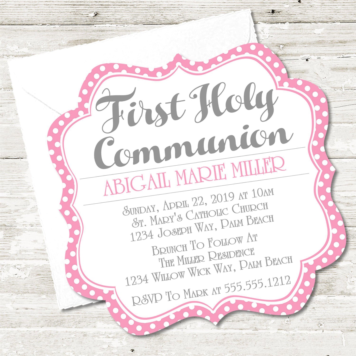 Girls Pink Holy Communion Invitations — Party Beautifully
