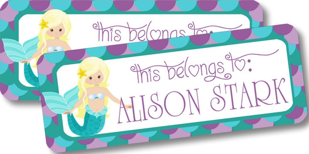 Mermaid Back To School Supply Name Labels