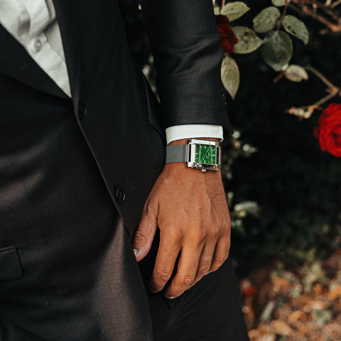 Square watch with green dial and steel case from SÖNER