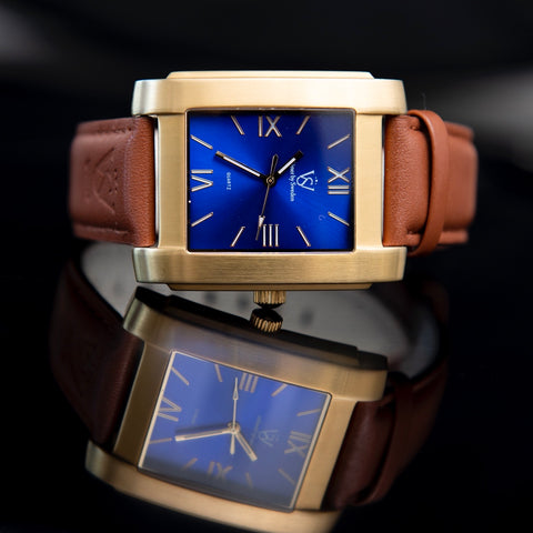 Square watch with blue dial and gold case from SÖNER