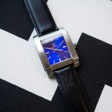 Square watch with blue dial and steel case - Söner by Sweden