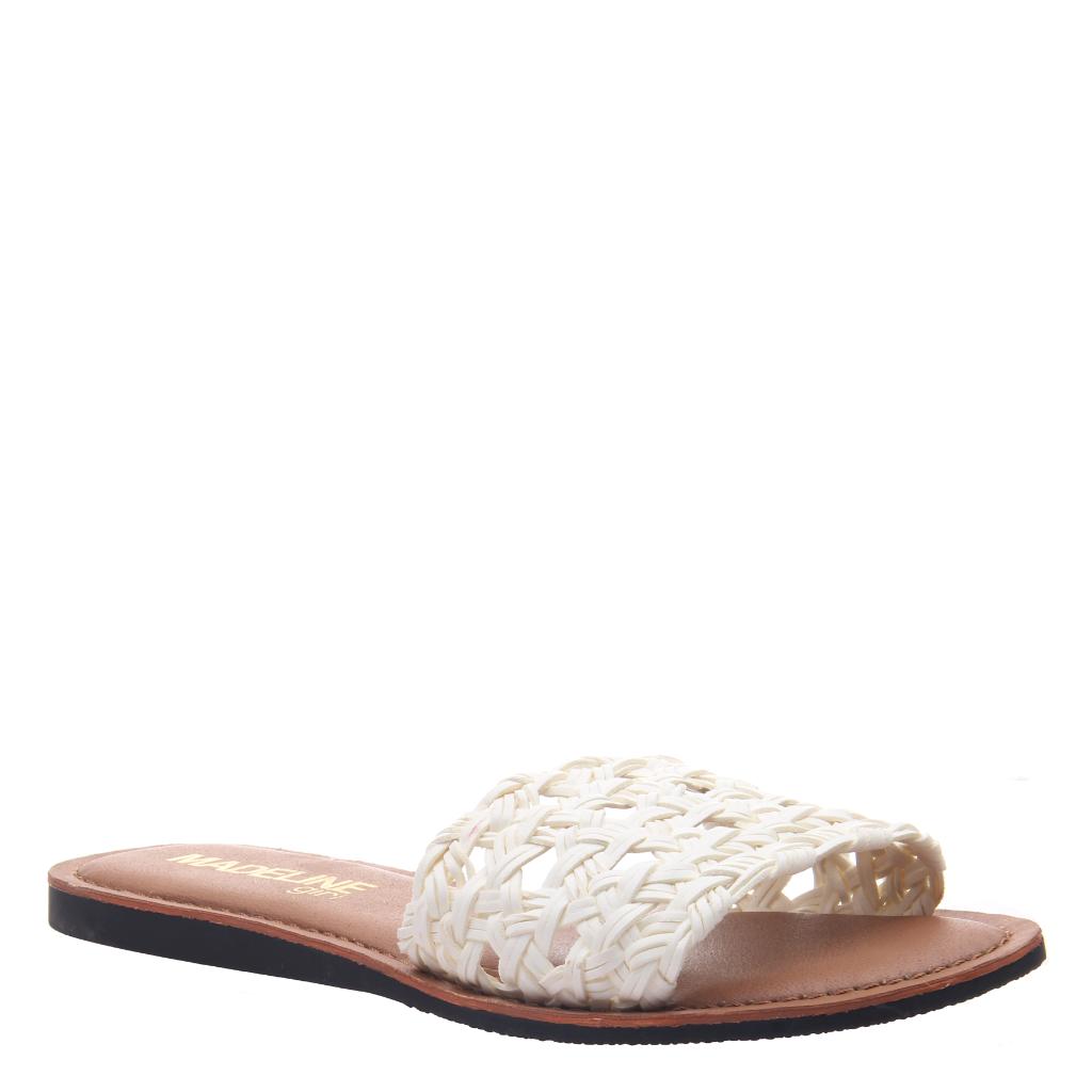 white slip on sandals flat