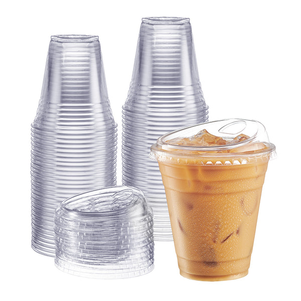Comfy Package [100 Sets] 16 oz. Clear Plastic Cups With Flat Lids