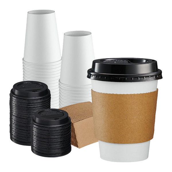 [50 Pack] 20 oz Paper Coffee Cups, Disposable Paper Coffee Cup with Lids,  Sleeves, and Stirrers, Hot…See more [50 Pack] 20 oz Paper Coffee Cups