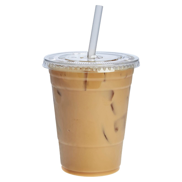 Iced Latte Coffee In Clear Plastic Cup With Water Drop And Straw