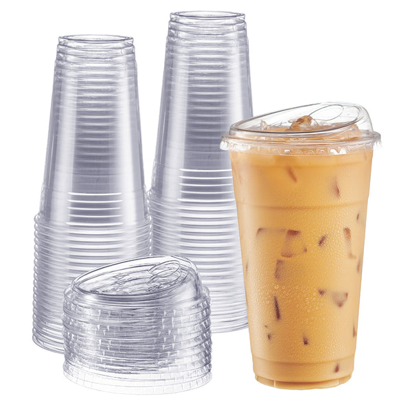 Clear Plastic Cups with Strawless Sip Lids for Iced coffee tea