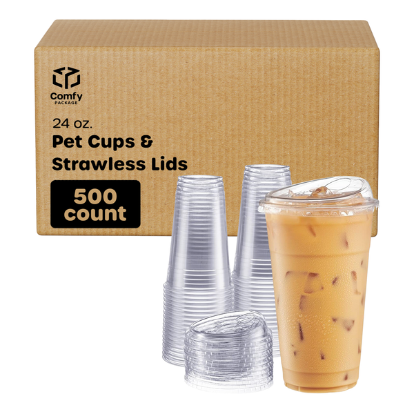 Stack Man 16 oz. Clear Cups with Strawless Sip-Lids, [50 Sets] PET Crystal  Clear Disposable 16oz Plastic Cups with Lids - A World Of Deals