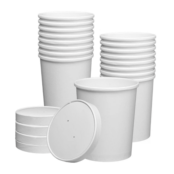 8 Oz. / 12 Oz. Disposable White Paper Soup Containers With Plastic