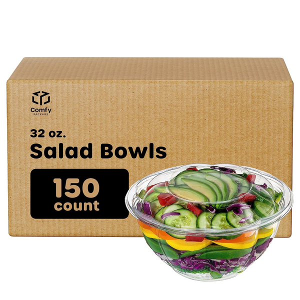 32 oz Salad To-Go Containers - Clear Plastic Disposable Salad Containers/Bowls with Airtight Lids