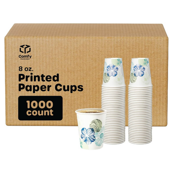 Comfy Package 8 oz Floral Paper Cups Disposable Coffee Cups to Go Cups, 100-Pack - 8oz
