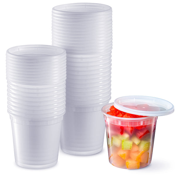 64 oz. Round Plastic Food Storage Soup Deli Container/Tub (Clear) w/Lid  120/CS