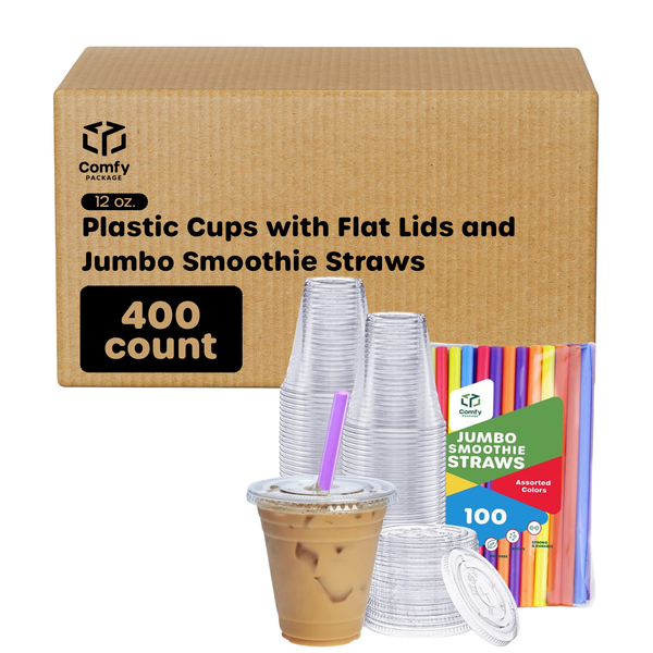 Comfy Package Clear Plastic Cups 12 Oz Disposable Coffee Cups with