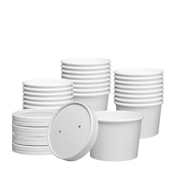 SafePro SP101, 16 Oz. White Paper Soup Containers Combo with Vented Lids,  250/CS