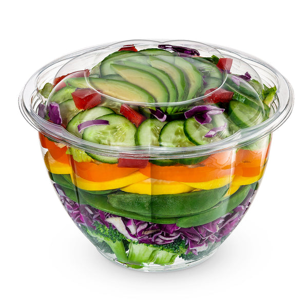 [100 Pack] 24oz Clear Disposable Salad Bowls with Lids - Clear Plastic Disposable Salad Containers for Lunch To-Go, Salads, Fruits, Airtight, Leak