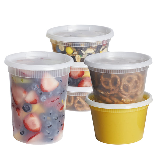 64 oz. Round Plastic Food Storage Soup Deli Container/Tub (Clear) w/Lid  120/CS