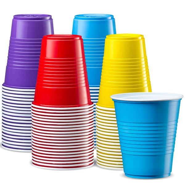 Easy Grip Disposable Plastic Party Cups, 16 oz, Assorted Colors