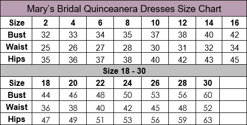 Marys Bridal Size Chart