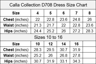Calla Collection D708 Dress Size Chart
