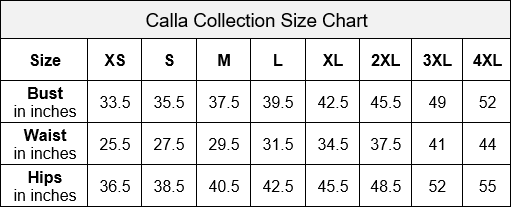 Calla Collection KY Style Adult Size Chart