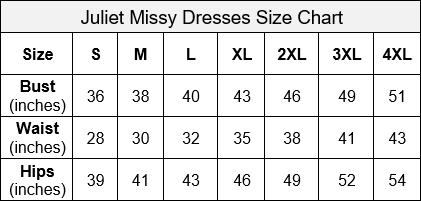Juliet Missy Size Chart