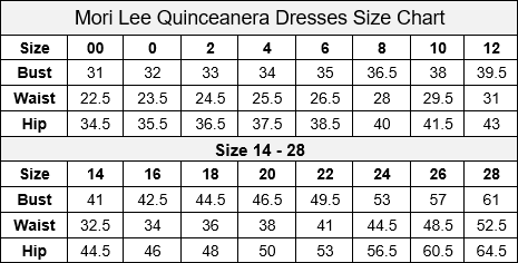 Mori Lee New Quinceanera Size Chart 28