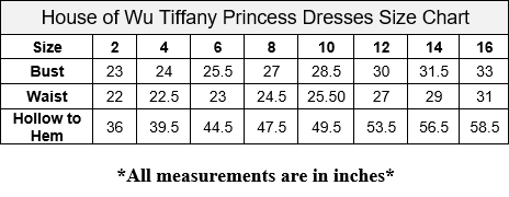Tiffany Prom Size Chart